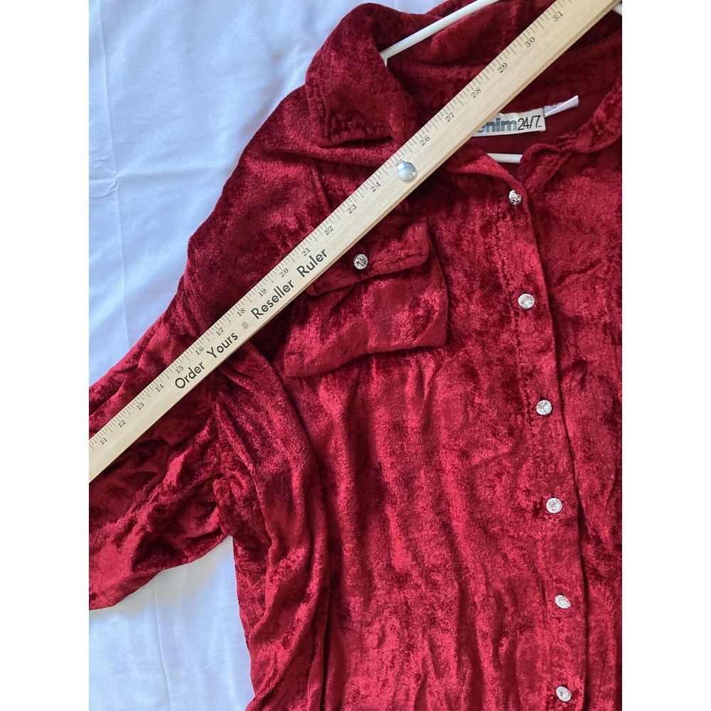 Denim 24/7 Shirt Women 24W Ruby Red Velvet Button Tunic Top Plus Long Sleeve - Picture 12 of 13